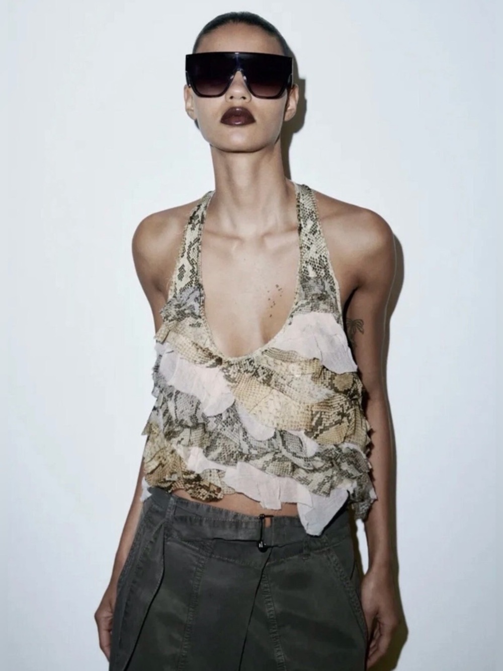 Zara Animal Print Ruffle Crop Top | Size M | NWOT